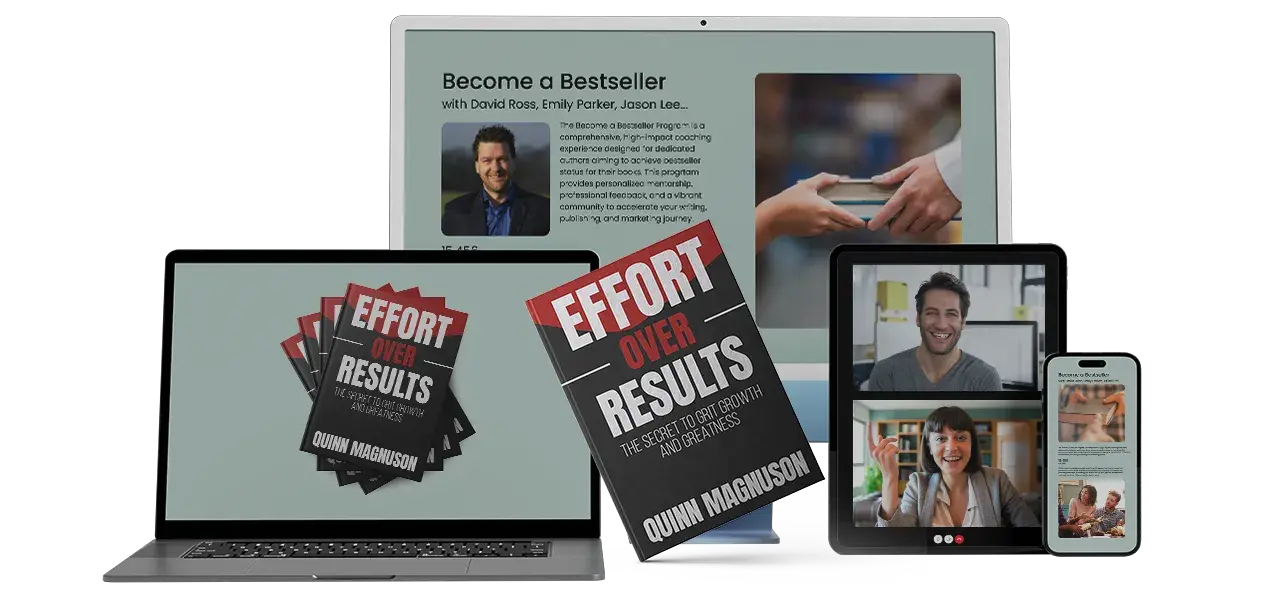 A collection of devices displaying ghostwriting project samples and a physical book titled 'Written For You'.